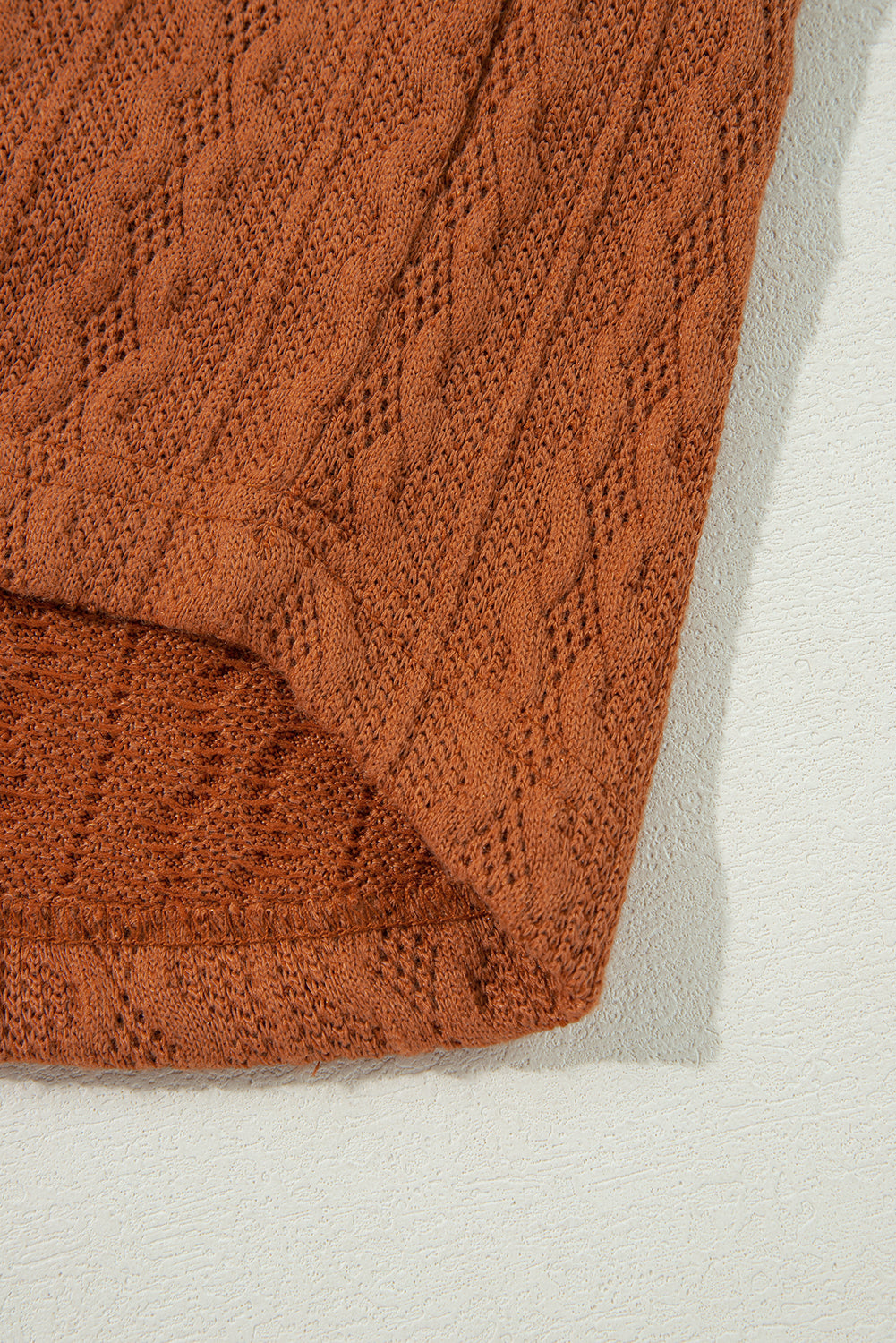 Chestnut Textured Knit Side Pockets Open Front Cardigan