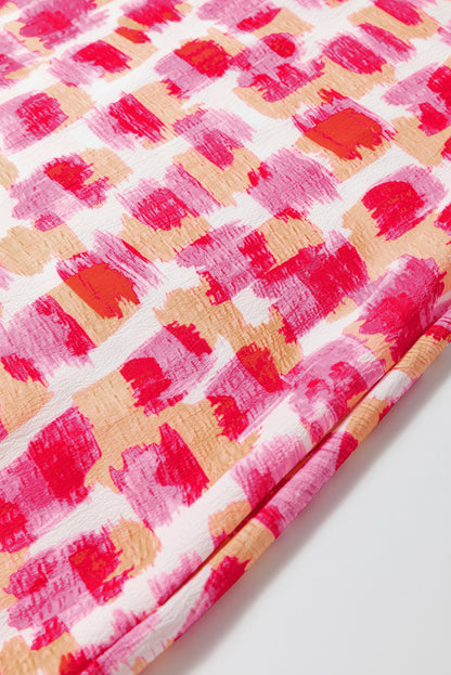 Roze abstracte print geplooide hals mouwloze mini-jurk