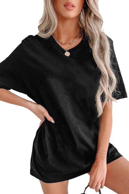 Zwart effen ronde hals basic tuniek T-shirt