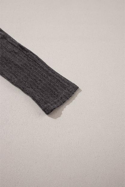 Gray Wide Waistband Ribbed Textured Knit Leggings