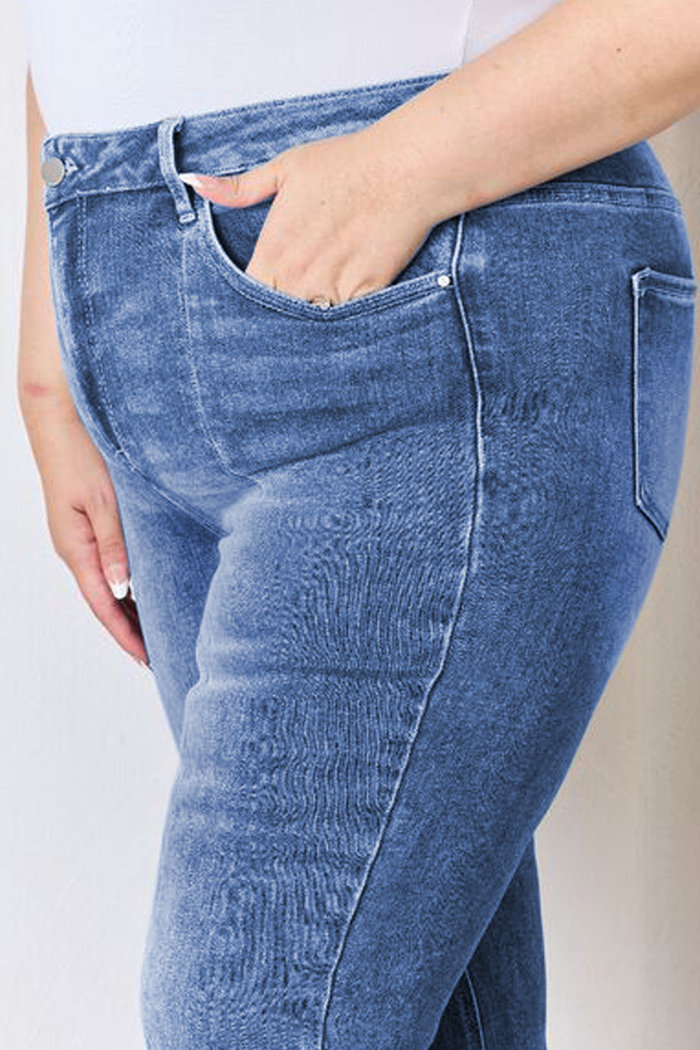 Blauwe Plus Size Open Naad Hoge Taille Flare Jeans