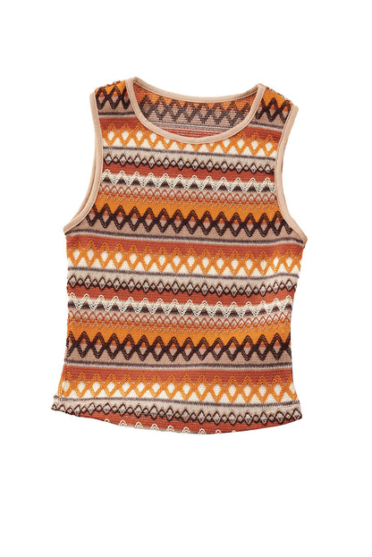 Oranje gestreepte en geo-jacquard gebreide tanktop