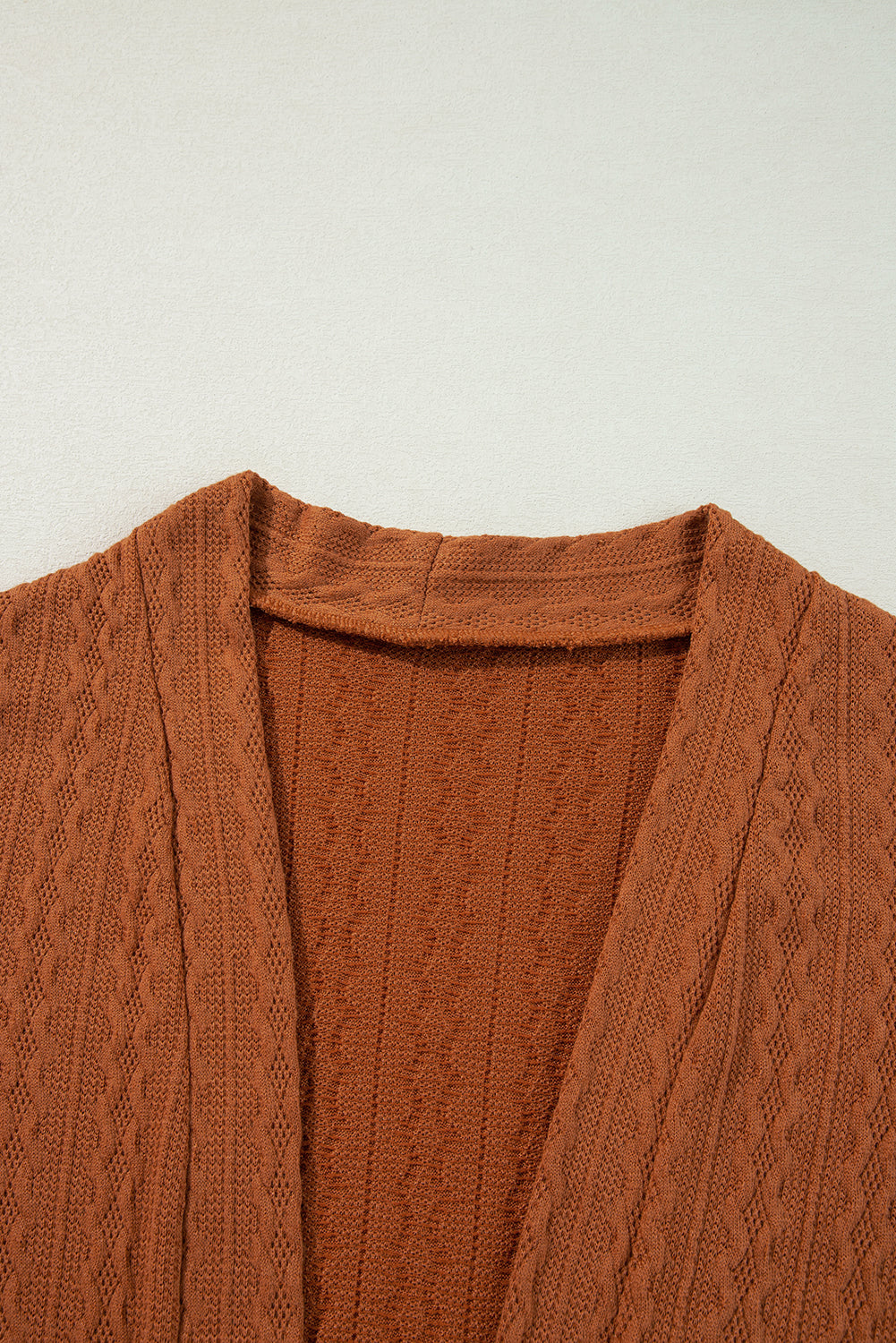 Chestnut Textured Knit Side Pockets Open Front Cardigan