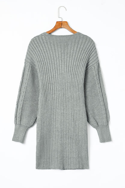 Grijze kabelgebreide V-hals bodycon sweaterjurk