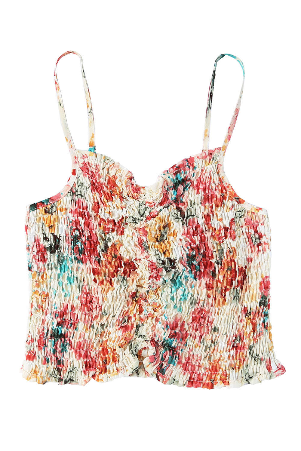 Abrikoos bloemenprint gesmokte tanktop met ruches