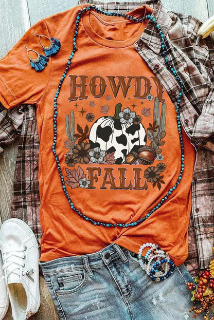 Oranje HOWDY FALL Western Pumpkin Grafisch T-shirt