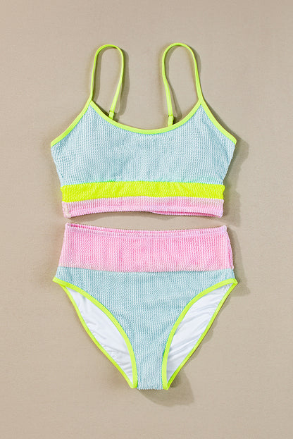 Beau Blue Color Block High Waisted Sexy Bikini Set