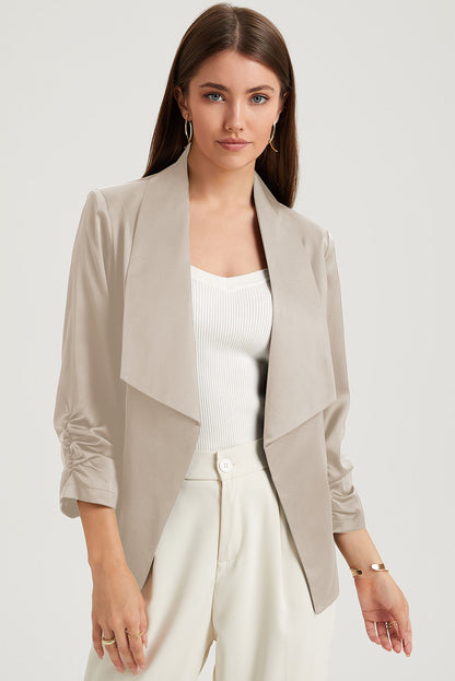 Black Solid Lapel Collar Satin Blazer