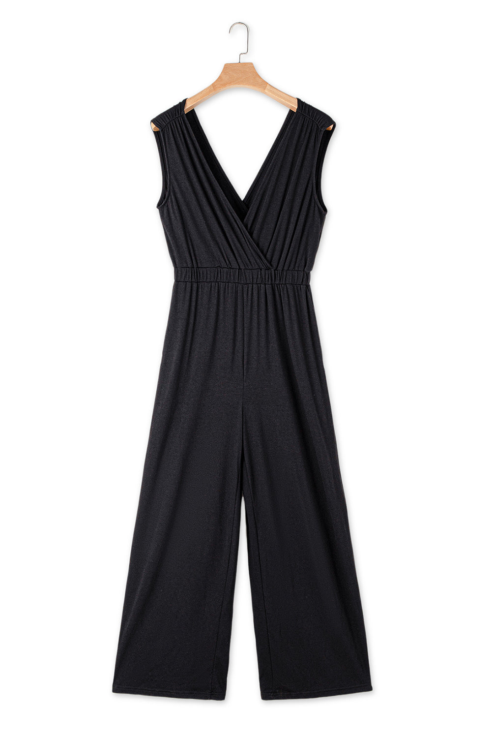 Zwarte Diepe V Geplooide Criscross Wijde Broek Rugloze Jumpsuit