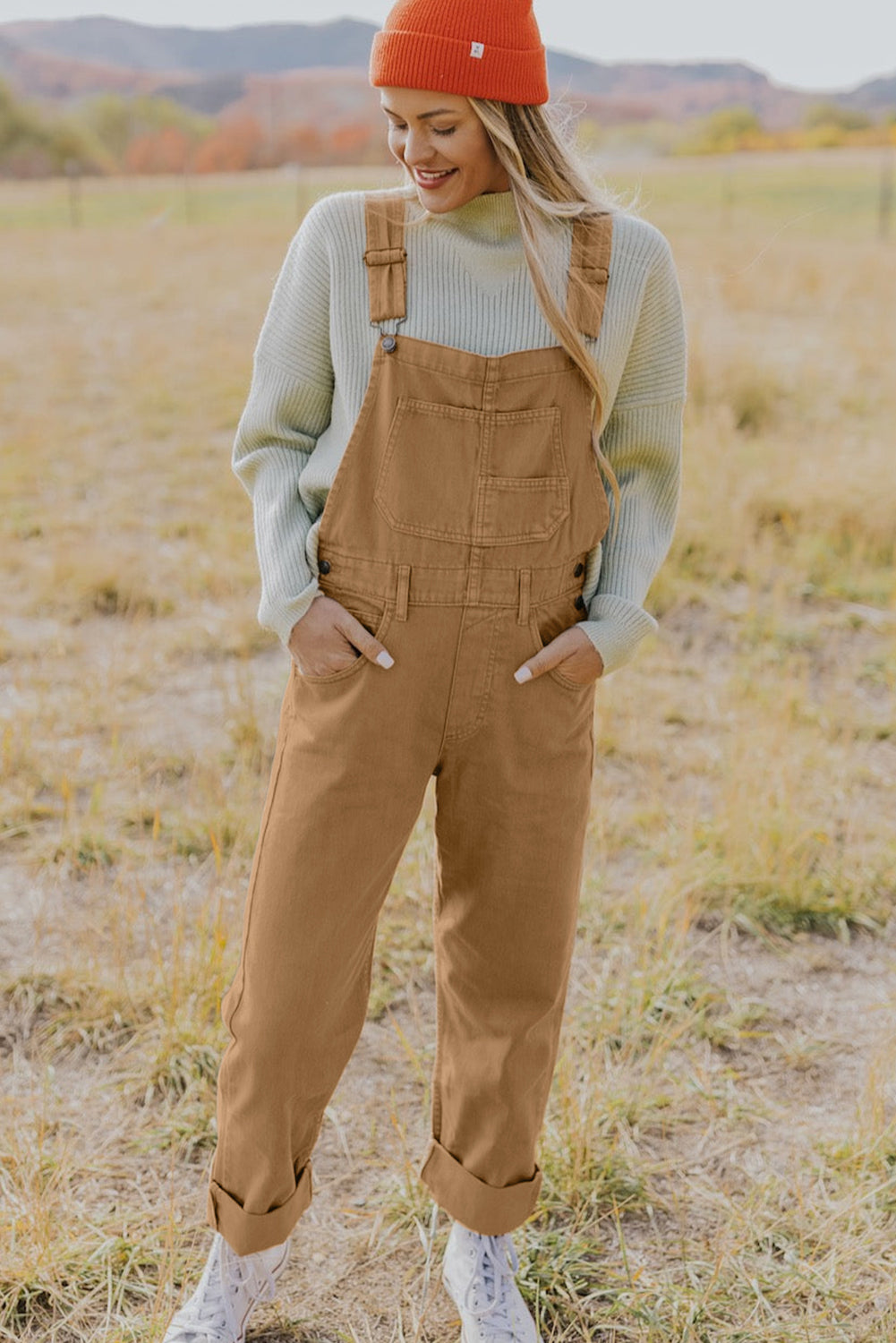 Khaki Vintage Multi Pockets Gespband Cargo Denim Overalls