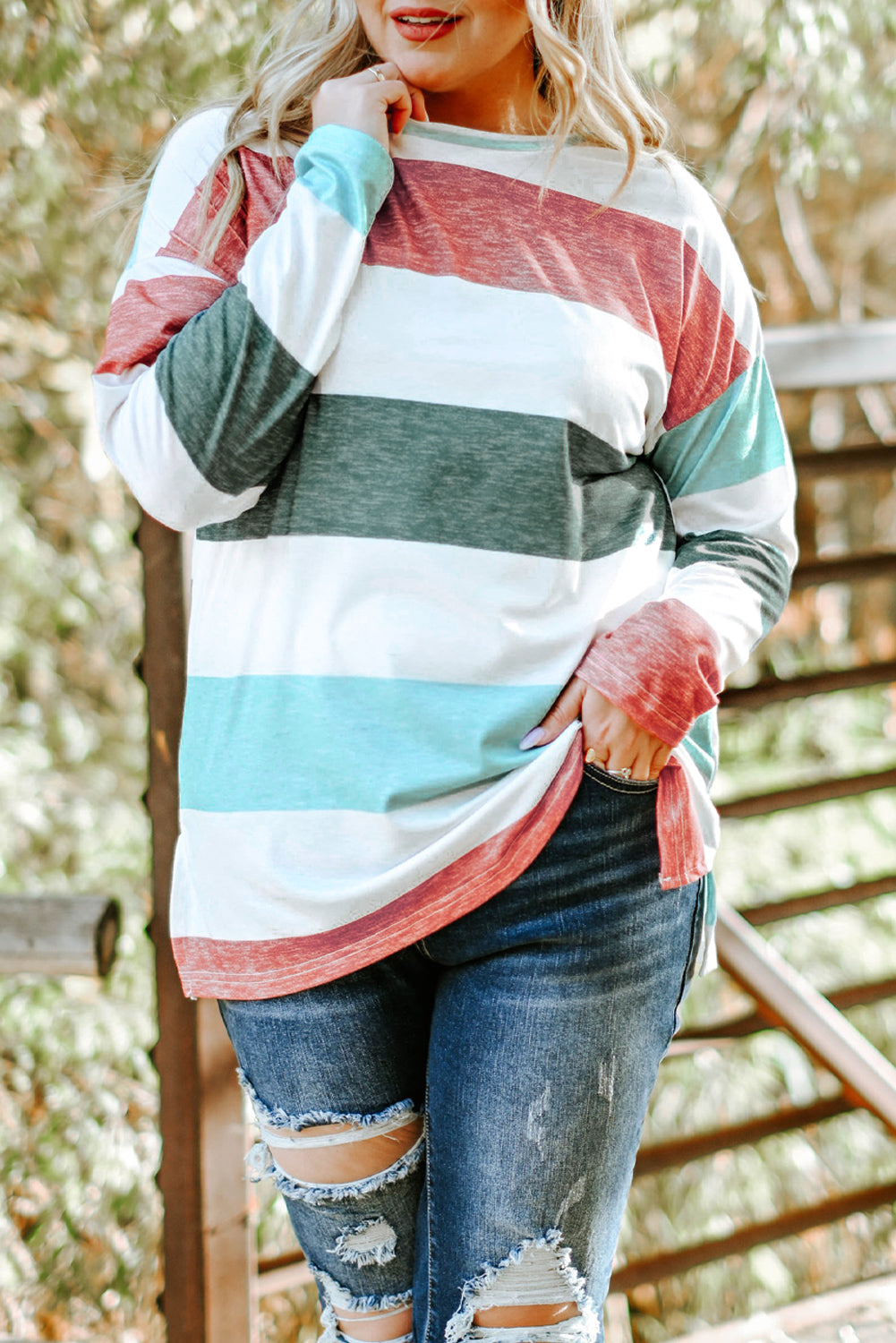 Groene Plus Size Colorblock Pullover Top