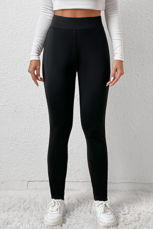 Zwarte fleecevoering winter hoge taille legging