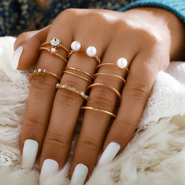 Fashion Boho Crystal Joint Ring Set