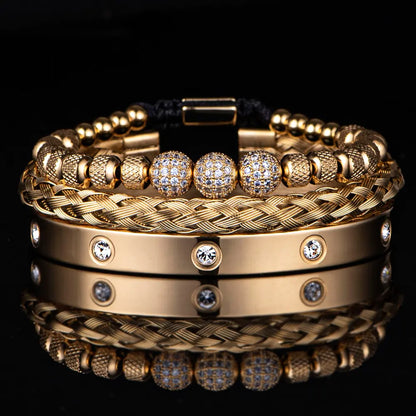 Luxe Micro Pave CZ ronde kralen Royal Charm herenarmbanden