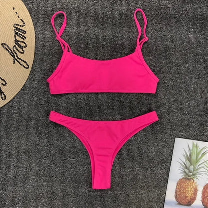 Tweedelige geribbelde neon bikini