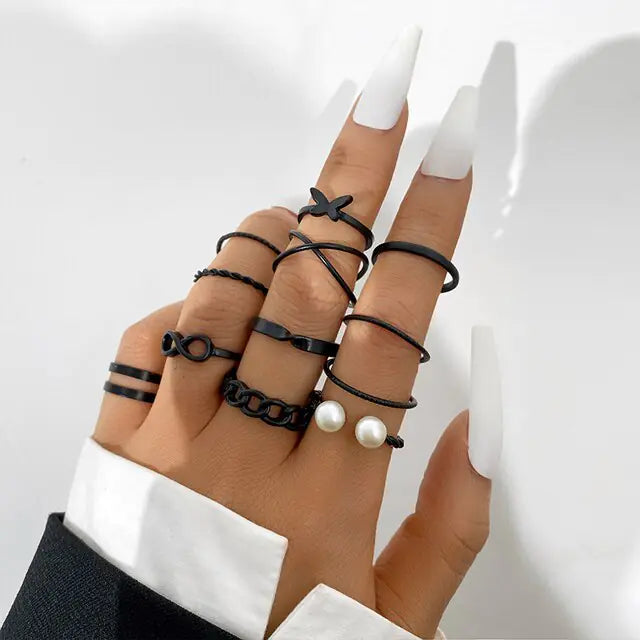 Party Black Ring Set