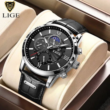 2023 New Mens Watches LIGE Top Brand Luxury Leather Casual Quartz