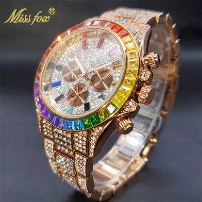 Luxury Gold Men's Watch Waterproof Stainless Steel Iced