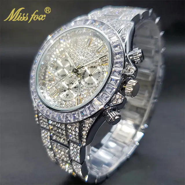 Luxury Gold Men's Watch Waterproof Stainless Steel Iced