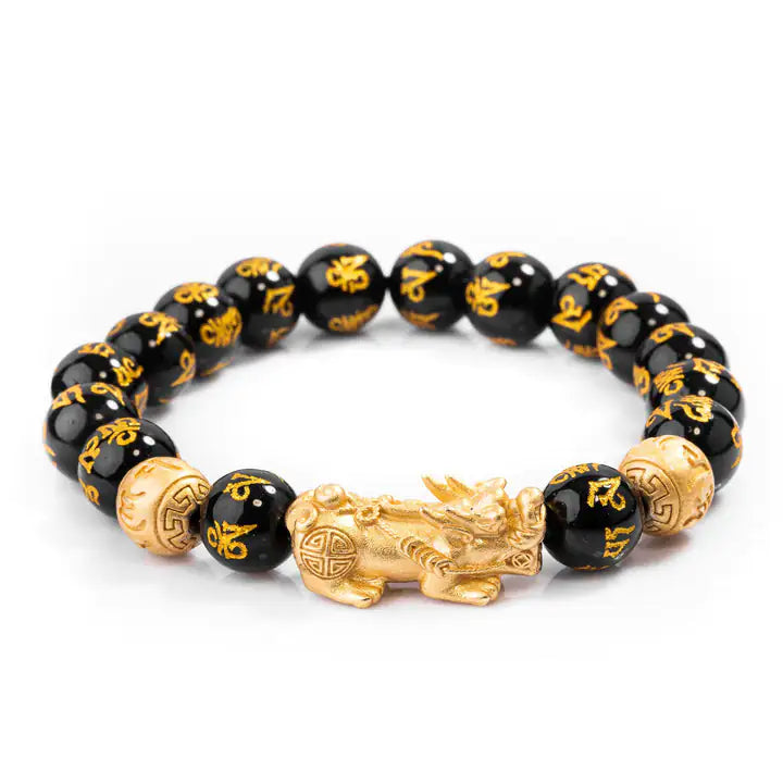 De Wealth Attractor Feng Shui zwarte obsidiaan armband