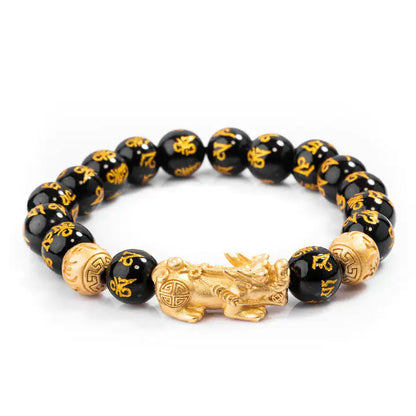 De Wealth Attractor Feng Shui zwarte obsidiaan armband