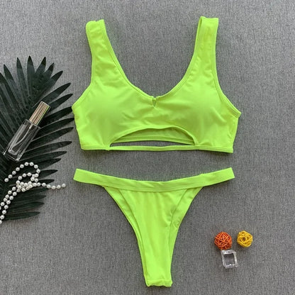 Tweedelige geribbelde neon bikini