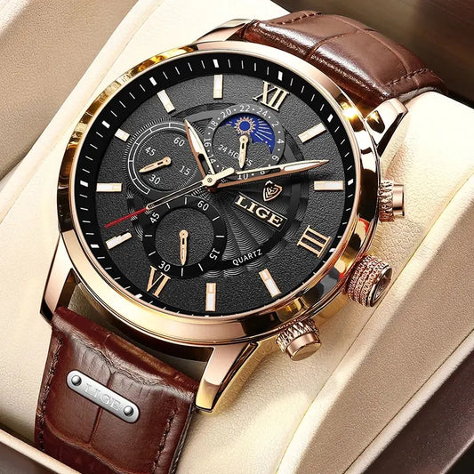 LIGE – montre à Quartz décontractée en cuir pour homme, marque de luxe, nouvelle collection 2023