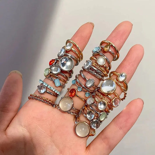 New Korea 8pcs/set Vintage Colorful Stone Metallic Chain