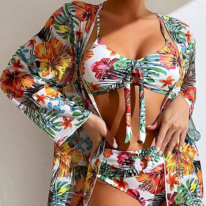 Driedelige bikiniset met bloemmotief