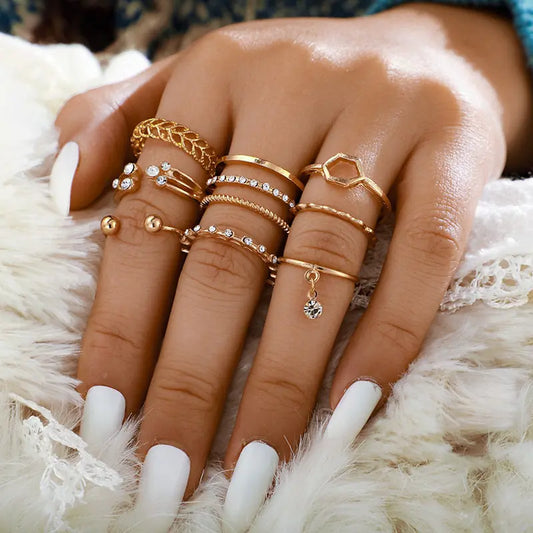 Mode Boho Crystal gezamenlijke ringset