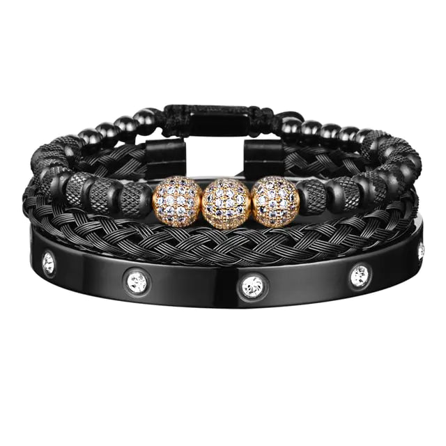 Luxe Micro Pave CZ ronde kralen Royal Charm herenarmbanden