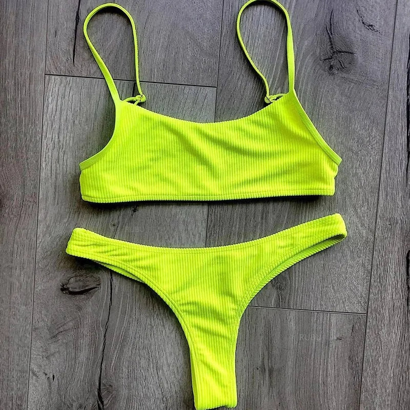 Tweedelige geribbelde neon bikini