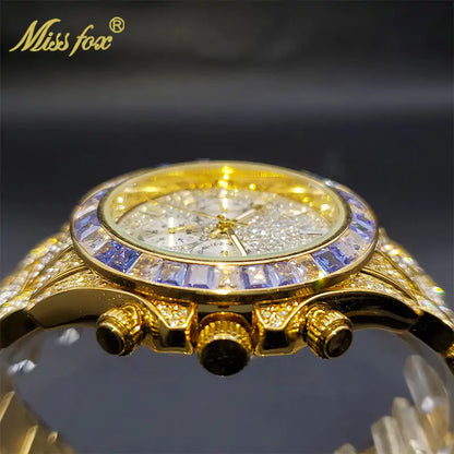 Luxury Gold Men's Watch Waterproof Stainless Steel Iced