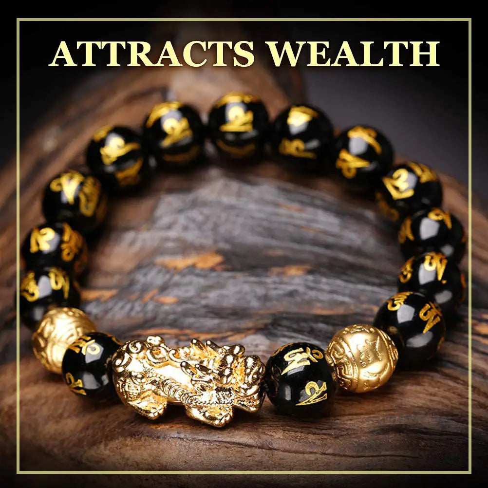 De Wealth Attractor Feng Shui zwarte obsidiaan armband