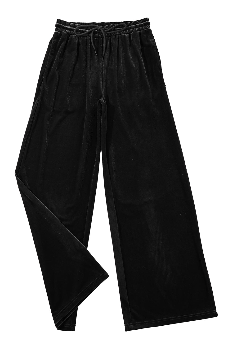 Burgundy Solid Drawstring Waist Wide Leg Pants