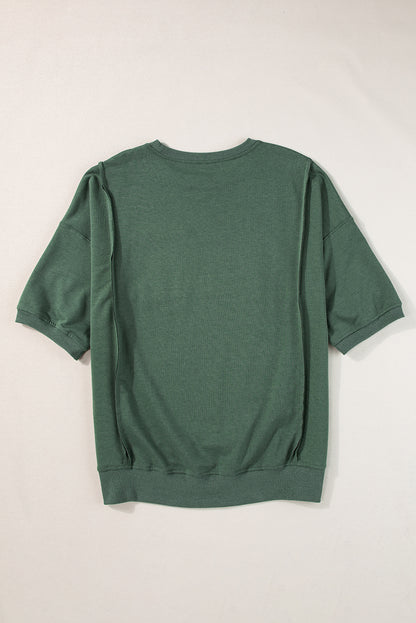 Laurel Green Blootgestelde Naad Borstzak Split Los T-shirt