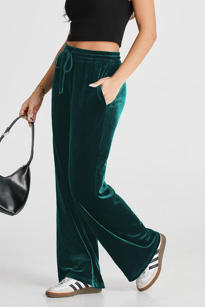 Burgundy Solid Drawstring Waist Wide Leg Pants