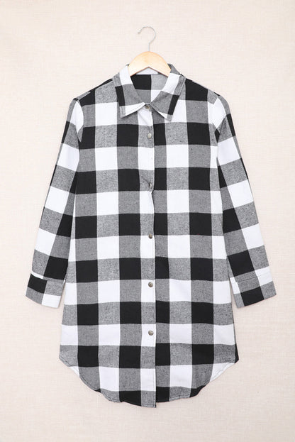 Brown Turn-down Collar Plaid Shirt Coat