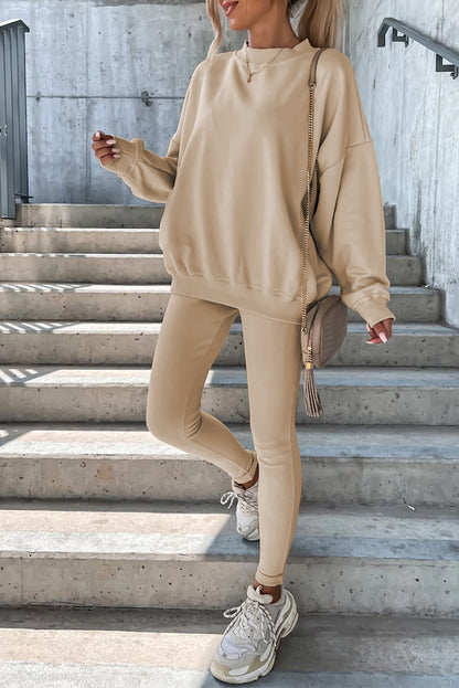 Beige effen sweatshirt en legging tweedelige set