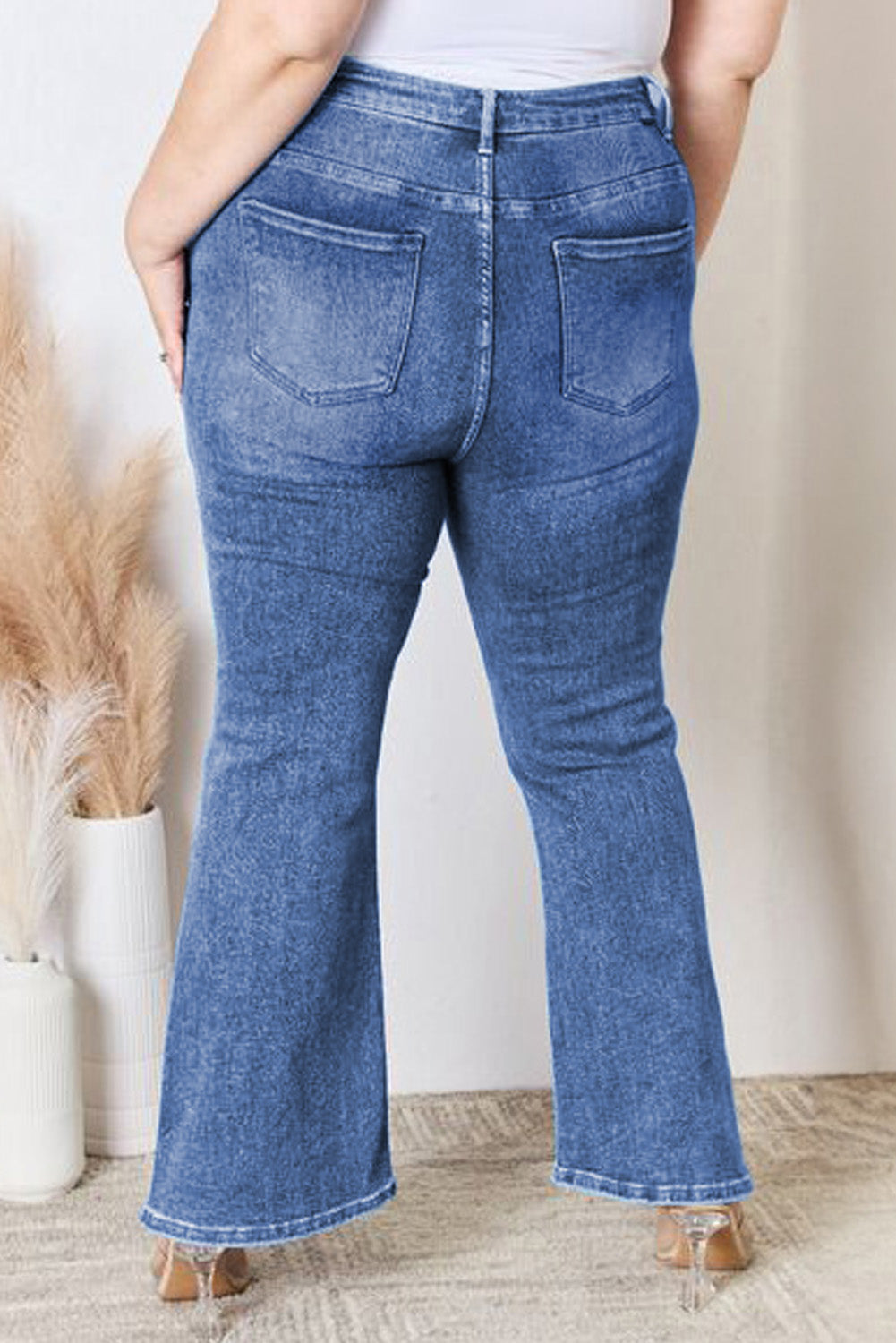 Blauwe Plus Size Open Naad Hoge Taille Flare Jeans