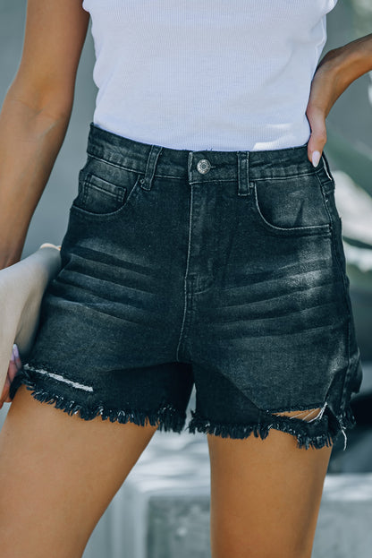 Zwarte, hoog getailleerde denim shorts