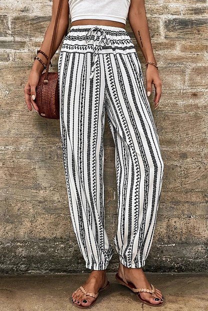 Zwarte gestreepte Boho gestreepte print casual broek