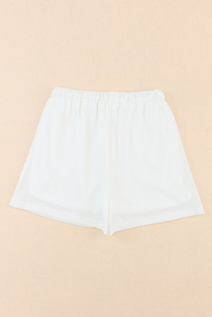 White Waffle Knit Lace-up High Waist Wide Leg Casual Shorts