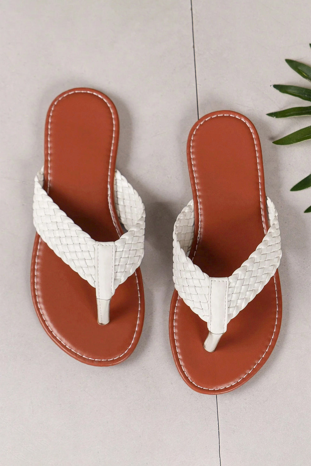 Chestnut Braided Strap PU Leather Flip Flop