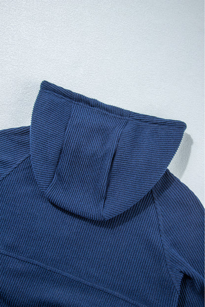 Marineblauwe geribbelde gebreide cropped hoodie en trekkoordjoggingbroekset