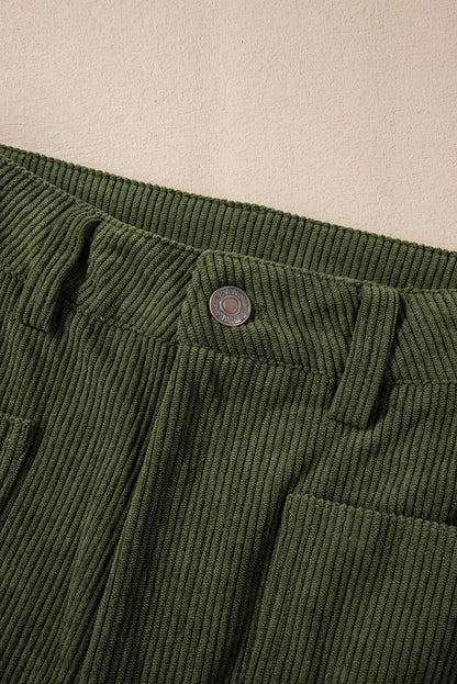 Groene corduroy broek met hoge taille en vierkante zakken