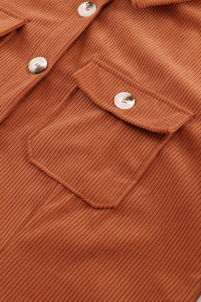 Khaki Corduroy Geknoopte Lange Mouw Shirtjurk