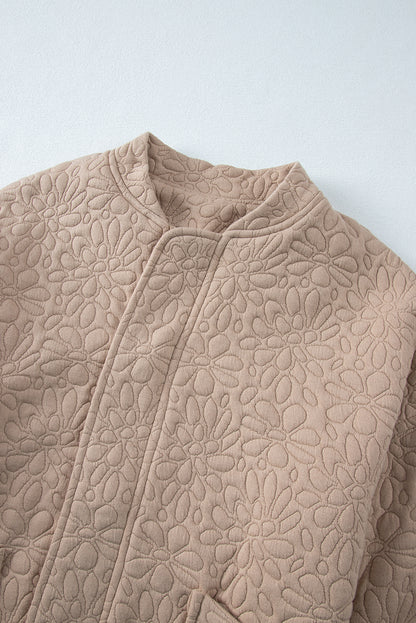 Light French Beige Floral Quilted Jacket