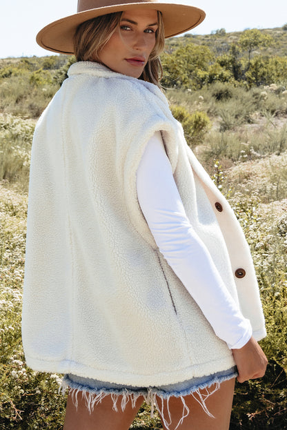 Beige Sherpa opstaande kraag jas vest