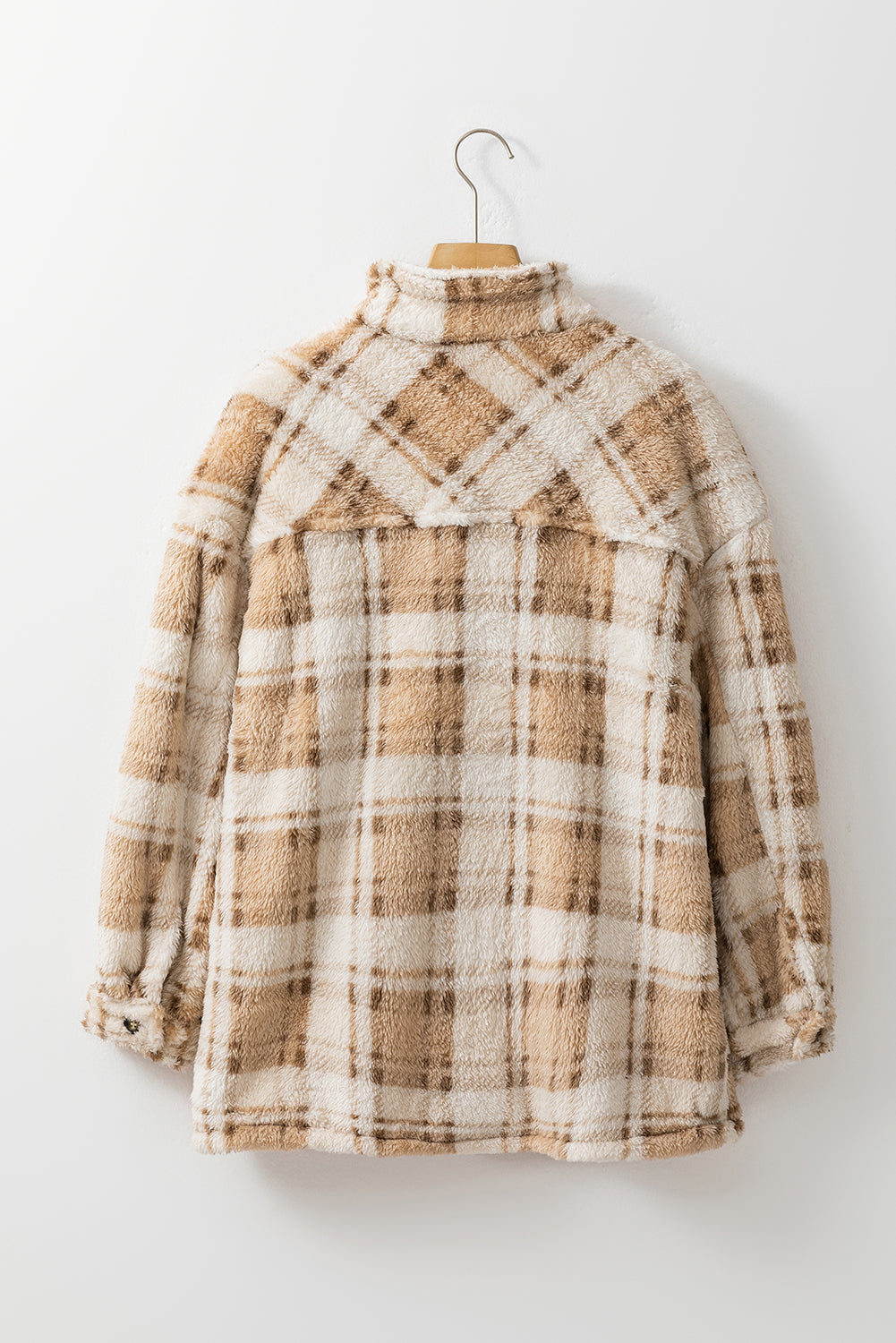 Khaki Sherpa Plaid-jas met knoopsluiting en zakken